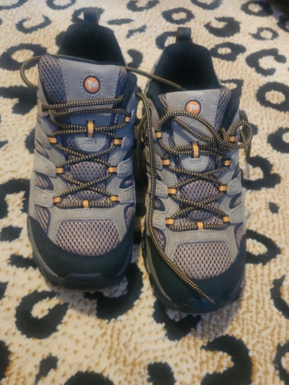 Merrell Gray and Navy Men's Athletic Hiking Shoes with Orange Accents